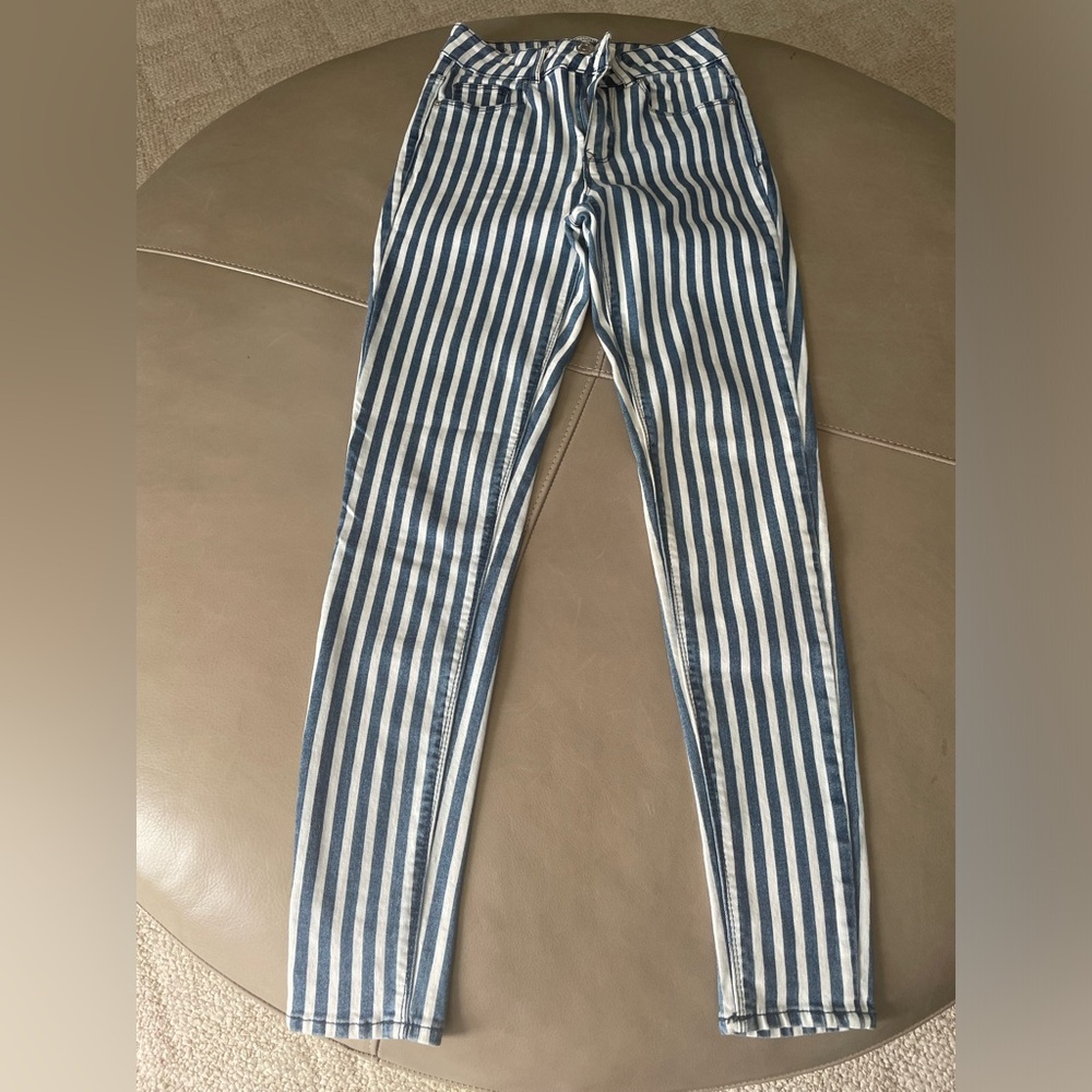 Almost Famous Navy and White Striped Skinny Pants